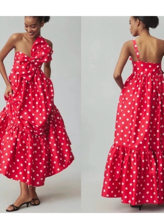 Anthropologie Dresses & Skirts - Anthropologie Red Polka Dot One-Shoulder Maxi Dress NWT Small